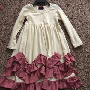 Cream dress with dusty pink ruffles